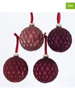 12-delige Set: Kerstballen "Kyla" Paars/lichtroze - Ø 8 Cm
