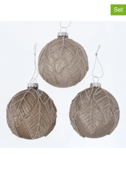 12-delige Set: Kerstballen "Levato" Lichtbruin/beige - Ø 8 Cm