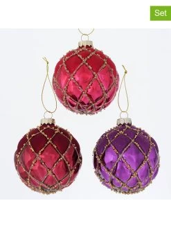 12-delige Set: Kerstballen "Lyra" Paars/rood/roze - Ø 8 Cm
