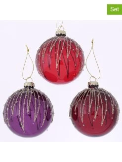 12-delige Set: Kerstballen "Ronga" Paars/rood - Ø 8 Cm