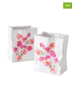 2-delige Set: Bloempotten "Karella" Wit/roze - (B)14 X (H)17 Cm
