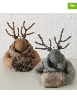 2-delige Set: Decoratieve Figuren "Mavino" Lichtbruin - (B)19 X (H)20 Cm