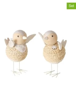 2-delige Set: Decoratieve Figuren "Weavy" Naturel - (H)12 X Ø 9 Cm