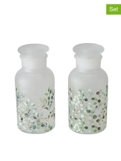 2-delige Set: Decoratieve Flessen "Eukana" Transparant/groen - (H)18 X Ø 8 Cm