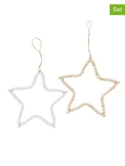 2-delige Set: Decoratieve Hangers "Beads" Wit/beige - (L)28 Cm