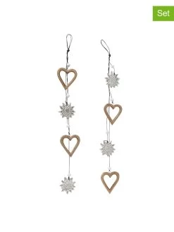 2-delige Set: Decoratieve Hangers Lichtbruin/zilverkleurig - (L)63 Cm