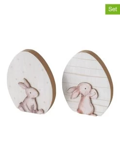 2-delige Set: Decoratieve Objecten "Knuffi" Wit/lichtroze - (H)18 Cm