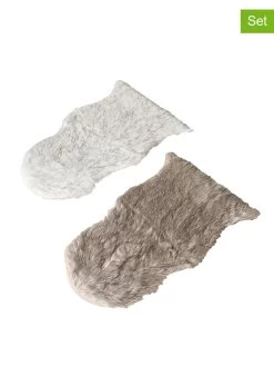 2-delige Set: Decoratieve Vachten "Furano" Crème/lichtbruin - (L)102 X (B)65 Cm