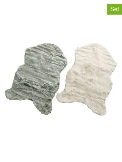 2-delige Set: Decoratieve Vachten "Skoldi" Crème/lichtgroen - (L)90 X (B)60 Cm