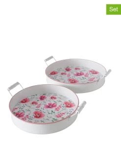 2-delige Set: Dienbladen "Melina" Wit/roze