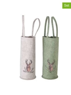 2-delige Set: Geschenkzakjes "Rudolf" Crème/groen