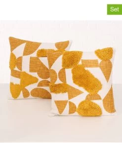 2-delige Set: Kussens "Hobee" Oranje Wit- (L)45 X (B)45 Cm