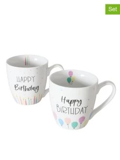 2-delige Set: Mokken "Birthday" Wit/meerkleurig - 480 Ml