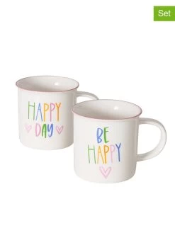 2-delige Set: Mokken "Happy" Wit - 380 Ml