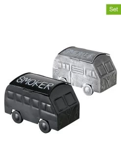 2-delige Set: Stormasbakken "Moby" Zwart/zilverkleurig - (B)21 X (H)14 Cm