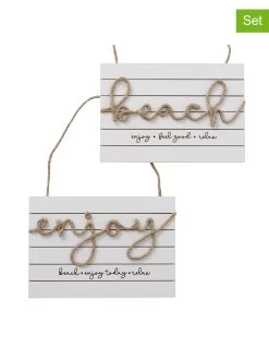 2-delige Set: Tekstbordjes "Salted" Wit - (B)26 X (H)18 Cm