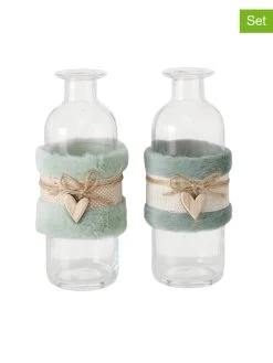 2-delige Set: Vazen "Lanja" Transparant/grijs - (H)16 Cm