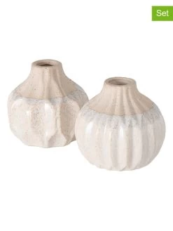2-delige Set: Vazen "Malia" Beige - (H)9 Cm