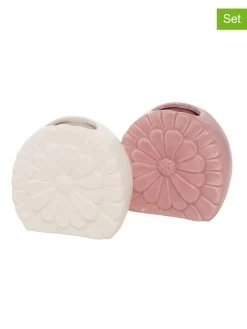 2-delige Set: Vazen "Palomyna" Crème/lichtroze - (B)13 X (H)12 Cm