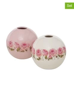 2-delige Set: Vazen "Roselia" Crème/lichtroze - (H)10 X Ø 10 Cm