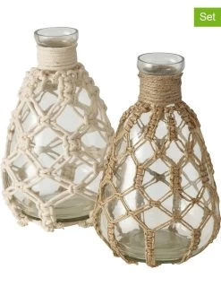 2-delige Set: Vazen "Solmi" Transparant/beige/lichtbruin - (H)19 Cm