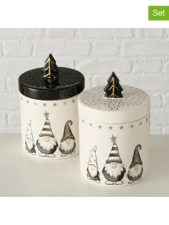 2-delige Set: Voorraaddozen "Jörgen" Crème/zwart - (H)17 X Ø 11 Cm