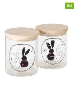 2-delige Set: Voorraadpotten "Happy" Transparant/naturel - 750 Ml