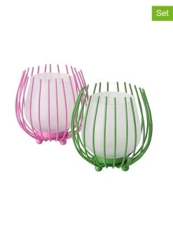 2-delige Set: Windlichten "Laval" Groen/roze - (H)13 X Ø 12 Cm