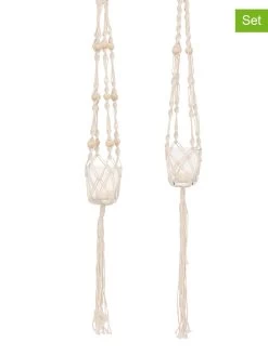 2-delige Set: Windlichten "Makramee" Crème - (H)85 Cm
