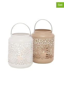 2-delige Set: Windlichten "Ozana" Wit/beige - (H)17 Cm