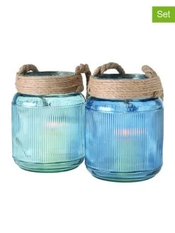 2-delige Set: Windlichten "Rileo" Blauw - (H)28 Cm