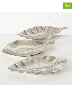 3-delige Set: Decoratieve Schalen "Blatt" Zilverkleurig - (L)26 X (B)14 Cm