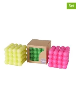 3-delige Set: Kaarsen "Bubble" Roze/groen - (H)7,5 Cm