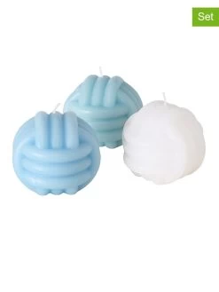 3-delige Set: Kaarsen "Knot" Lichtblauw/wit - 3x 250 G