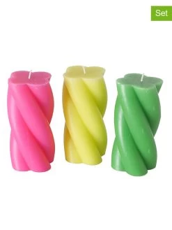 3-delige Set: Kaarsen "Twist" Roze/geel/groen - 3x 365 G