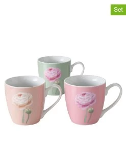 3-delige Set: Mokken "Rania" Lichtroze/abrikooskleurig/groen - 480 Ml