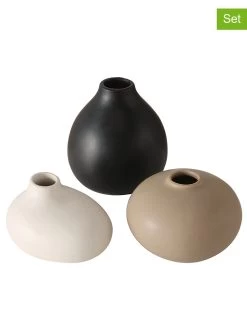 3-delige Set: Vazen "Darleen" Zwart/crème/beige - (H)11 Cm