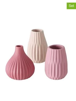 3-delige Set: Vazen "Wilma" Lichtroze/crème - (H)13 X Ø 10 Cm