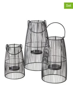 3-delige Set: Windlichten "Cinta" Zwart