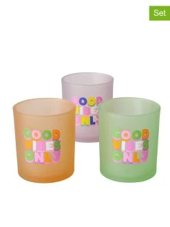 3-delige Set: Windlichten "Vibes" Groen/oranje/paars - (H)10 X Ø 9 Cm