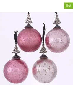 4-delige Set: Kerstballen "Moranio" Lichtroze/roze - Ø 10 Cm