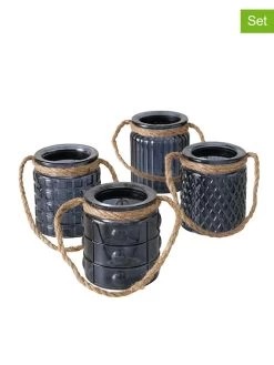 4-delige Set: Windlichten "Trax" Donkerblauw - (H)8 Cm