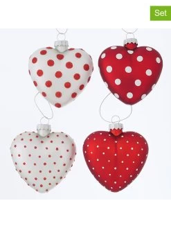 Kerstboomversiering "Milena" Rood/wit - 4 Stuks